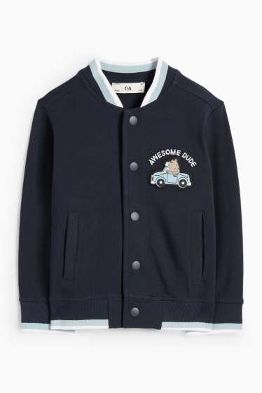 Kinder Jungen - Bär und Auto - Collegejacke - strukturiert - dunkelblau