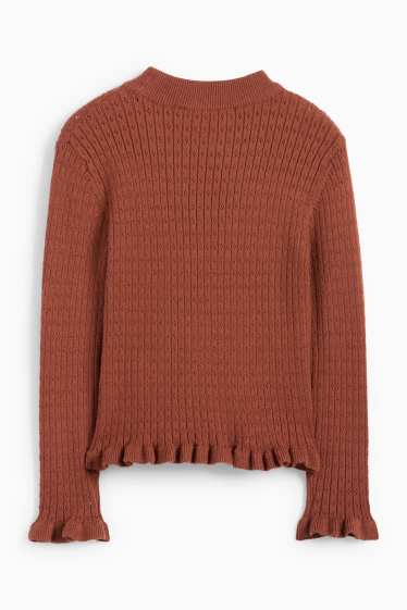 Enfants filles - Pull - finition côtelée - marron