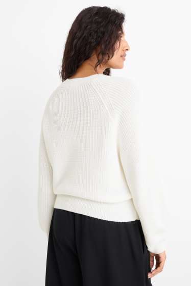 Damen - Pullover - gerippt - weiss