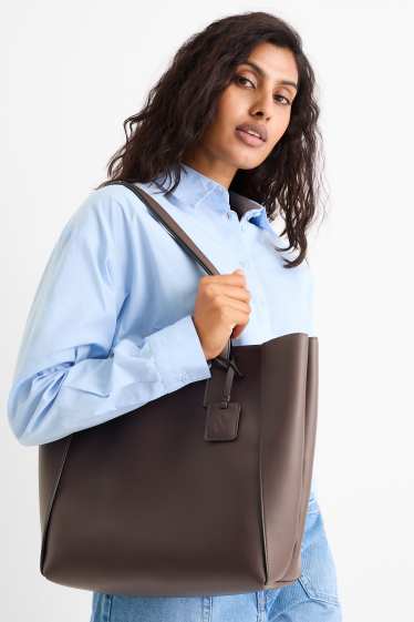 Women - Large shopper - faux leather - dark brown