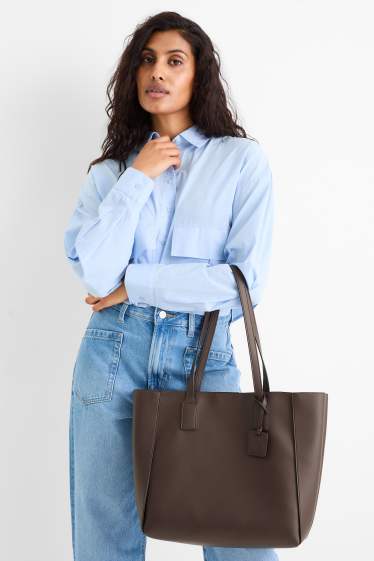 Women - Large shopper - faux leather - dark brown