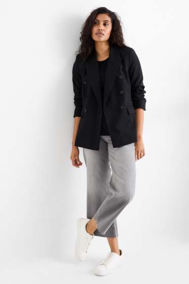 Women - Cropped wide leg jeans - mid-rise waist - denim-gray