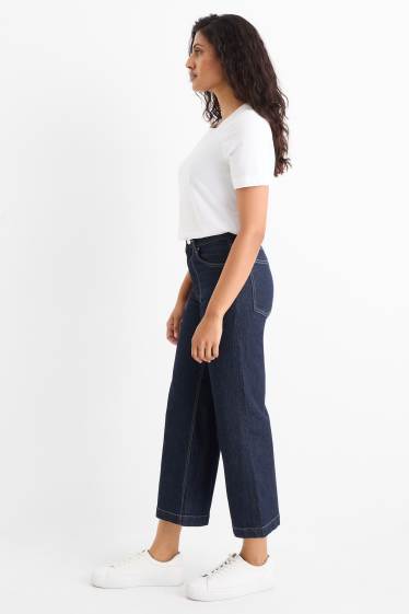 Donna - Jeans corti a gamba larga - vita media - jeans blu scuro