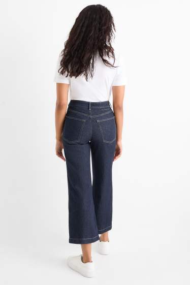 Donna - Jeans corti a gamba larga - vita media - jeans blu scuro
