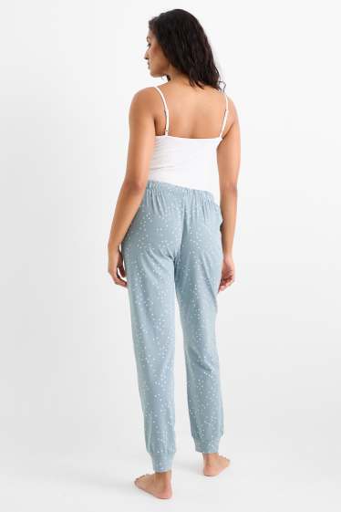 Damen - Pyjamahose - gepunktet - türkis