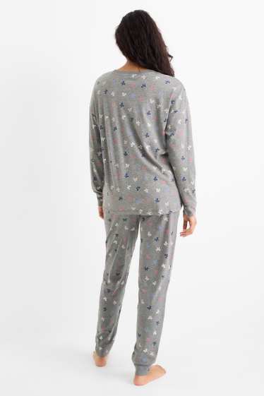 Damen - Pyjama - gemustert - grau-melange