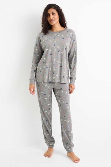 Damen - Pyjama - gemustert - grau-melange