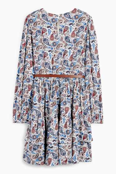 Kinder Mädchen - Kleid mit Gürtel - gemustert - blau