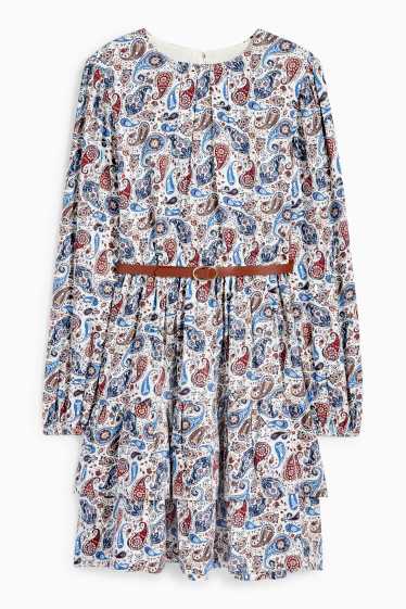 Kinder Mädchen - Kleid mit Gürtel - gemustert - blau