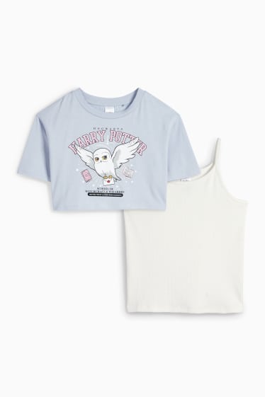 Kinder Mädchen - Harry Potter - Set - Kurzarmshirt und Top - 2 teilig - hellblau