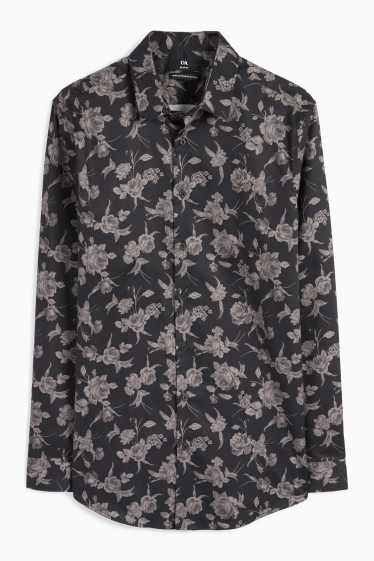 Heren - Business-overhemd - slim fit - kent - gemakkelijk te strijken - met patroon - zwart