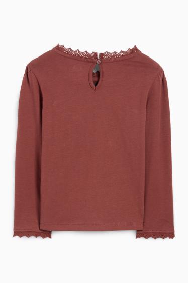 Kinder Mädchen - Blume und Herz - Langarmshirt - dunkelbraun