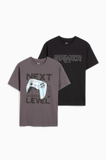 Kinder Jungen - Multipack 2er - Gaming - Kurzarmshirt - schwarz