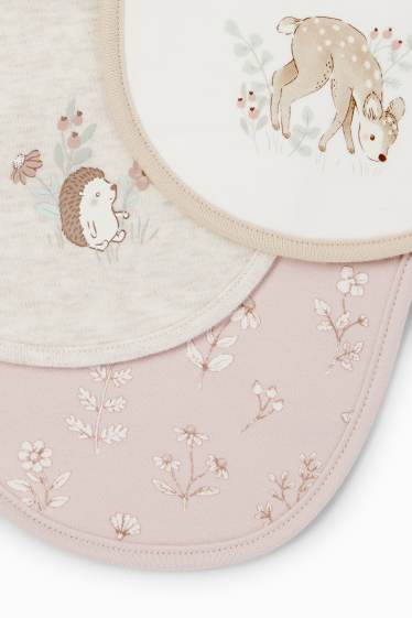 Baby Mädchen - Multipack 3er - Blümchen, Rehkitz und Igel - Baby-Lätzchen - cremeweiss
