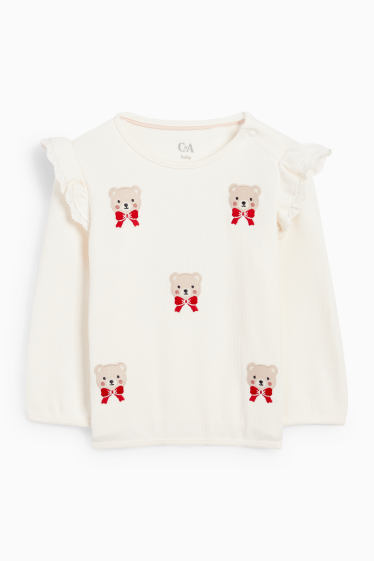 Baby Mädchen - Bärchen - Baby-Sweatshirt - gerippt - cremeweiss