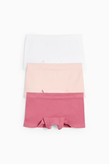 Bambine - Confezione da 3 - boxer - a coste - rosa scuro