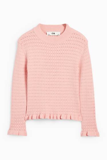 Enfants filles - Pull - finition côtelée - rose