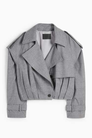 Donna - Trench corto - quadri - grigio