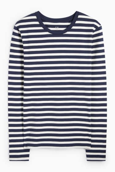 Women - Basic long sleeve top - striped - dark blue / white