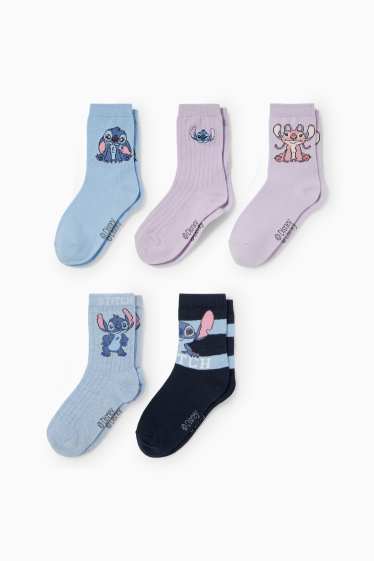 Kinder Mädchen - Multipack 5er - Lilo & Stitch - Socken mit Motiv - hellblau