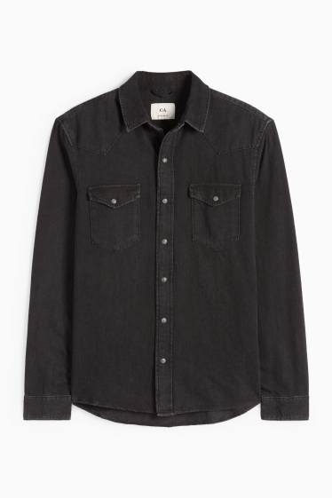 Hommes - Chemise en jean - regular fit - col kent - noir