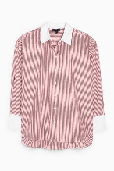 Women - Blouse - striped - red / cremewhite