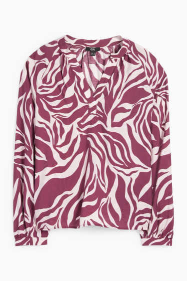 Dames - Blouse met V-hals - met patroon - paars