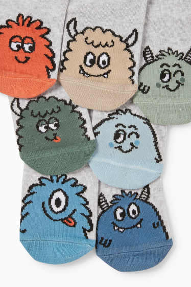 Kinder Buben - Multipack 7er - Monster - Socken mit Motiv - grau