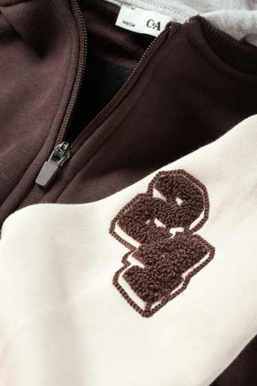 Kinder Buben - Skater - Collegejacke mit Kapuze - dunkelbraun