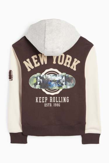 Kinder Buben - Skater - Collegejacke mit Kapuze - dunkelbraun