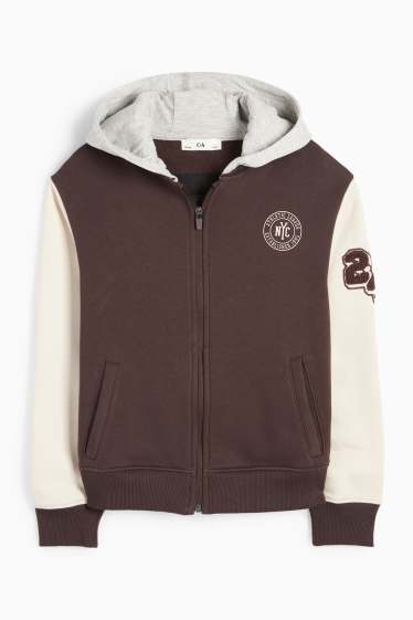 Kinder Buben - Skater - Collegejacke mit Kapuze - dunkelbraun