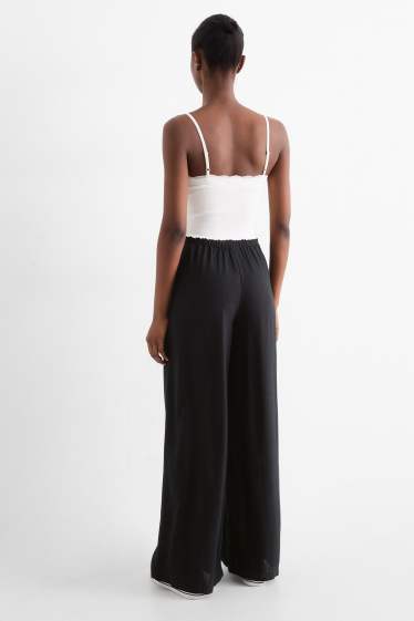 Women - Cloth trousers with linen content - mid-rise waist - wide leg - black