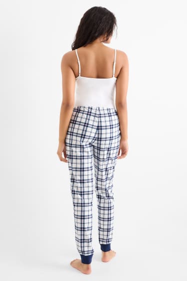 Dames - Flanellen pyjamabroek - geruit - donkerblauw / wit