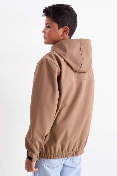 Kinder Jungen - Softshelljacke mit Kapuze - wasserdicht - braun