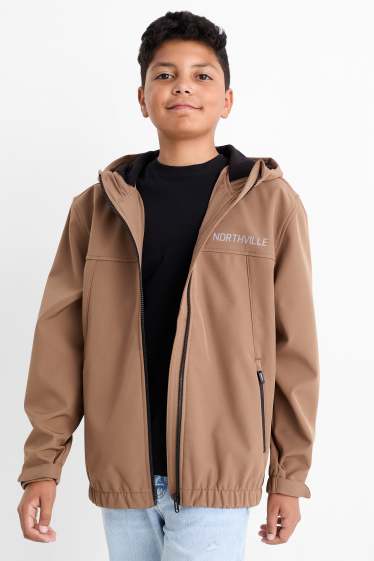 Kinder Jungen - Softshelljacke mit Kapuze - wasserdicht - braun