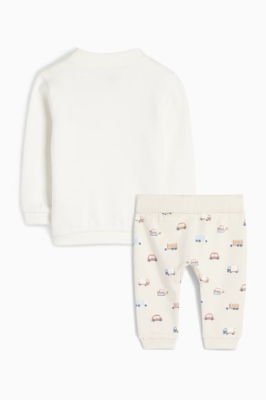 Baby: jongens - Voertuigen - baby-outfit - 2-delig - crème wit
