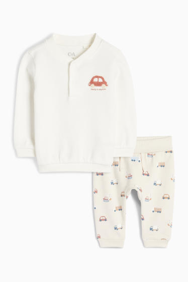 Baby: jongens - Voertuigen - baby-outfit - 2-delig - crème wit