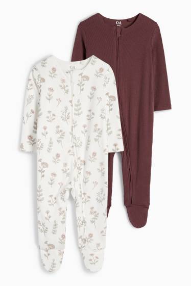 Bébés filles - Lot de 2 - petites fleurs - pyjamas bébé - marron