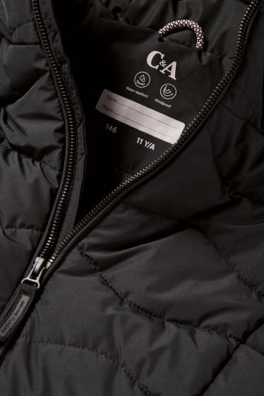 Children Girls - Quilted jacket with hood - water-repellent - black