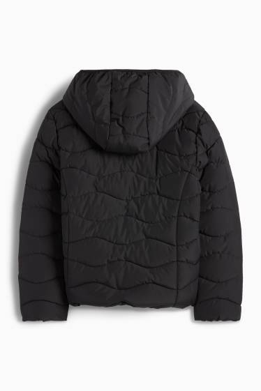 Children Girls - Quilted jacket with hood - water-repellent - black