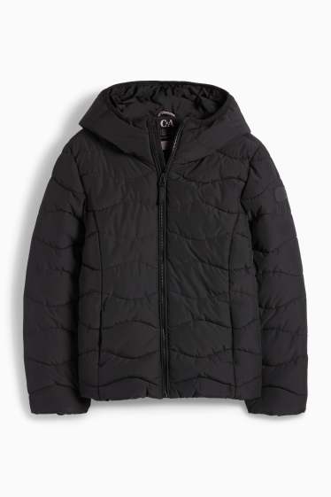 Children Girls - Quilted jacket with hood - water-repellent - black