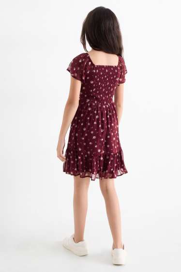 Kinderen: meisjes - Jurk van chiffon - gebloemd - bordeaux