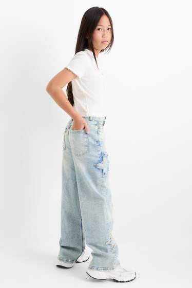Děti - dívky - Motivy hvězd - wide leg jeans - džíny - světle modré