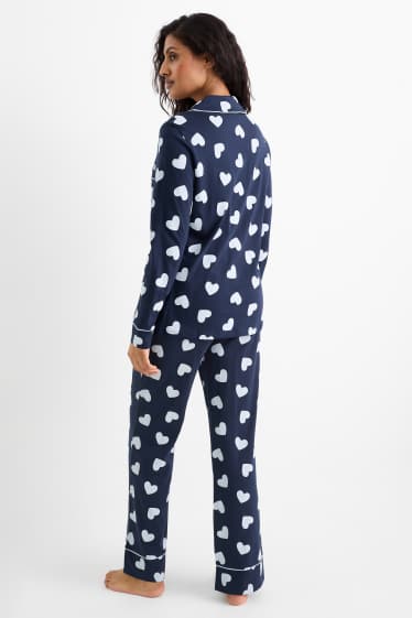 Damen - Pyjama - gemustert - dunkelblau