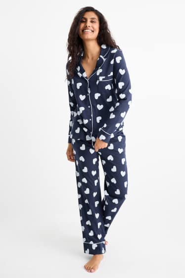 Damen - Pyjama - gemustert - dunkelblau