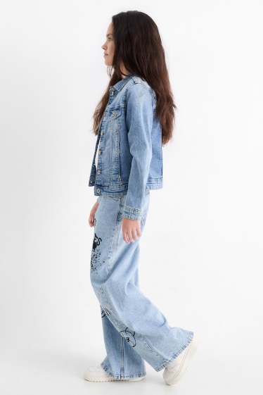 Enfants filles - Graffiti - wide leg jean - jean bleu clair