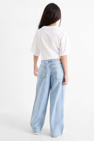 Enfants filles - Graffiti - wide leg jean - jean bleu clair