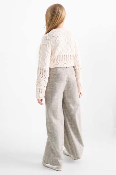 Kinder Mädchen - Stoffhose - kariert - beige