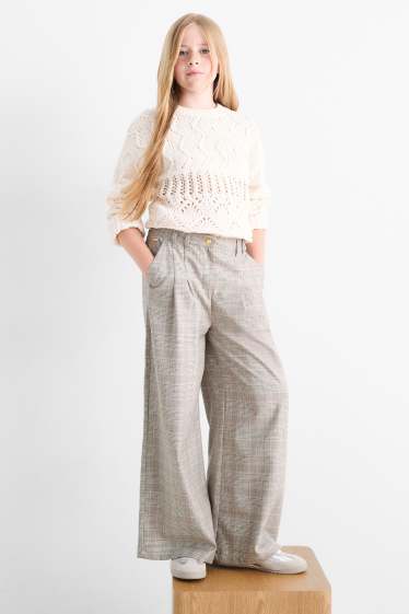 Kinder Mädchen - Stoffhose - kariert - beige
