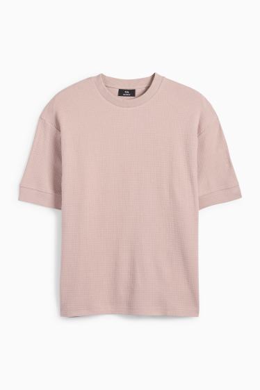 Pánské - Tričko - relaxed fit - strukturované - světle béžová